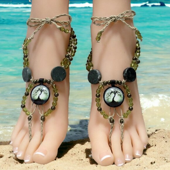 NEW Black & Green Halloween Tree Barefoot Sandals - Picture 1 of 6